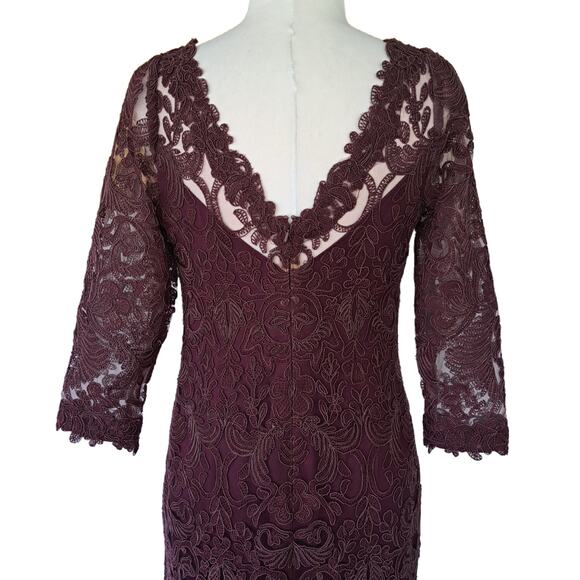 TADASHI SHOJI Corded Embroidery Formal Gown 10 Burgundy 3/4 Sleeve Maxi Dress - Picture 9 of 16